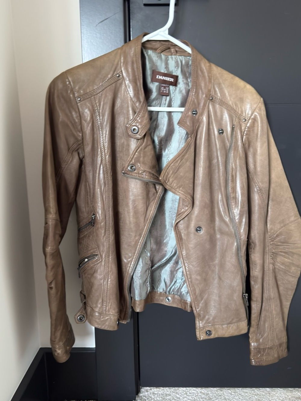 Danier Tan Leather Bomber Jacket